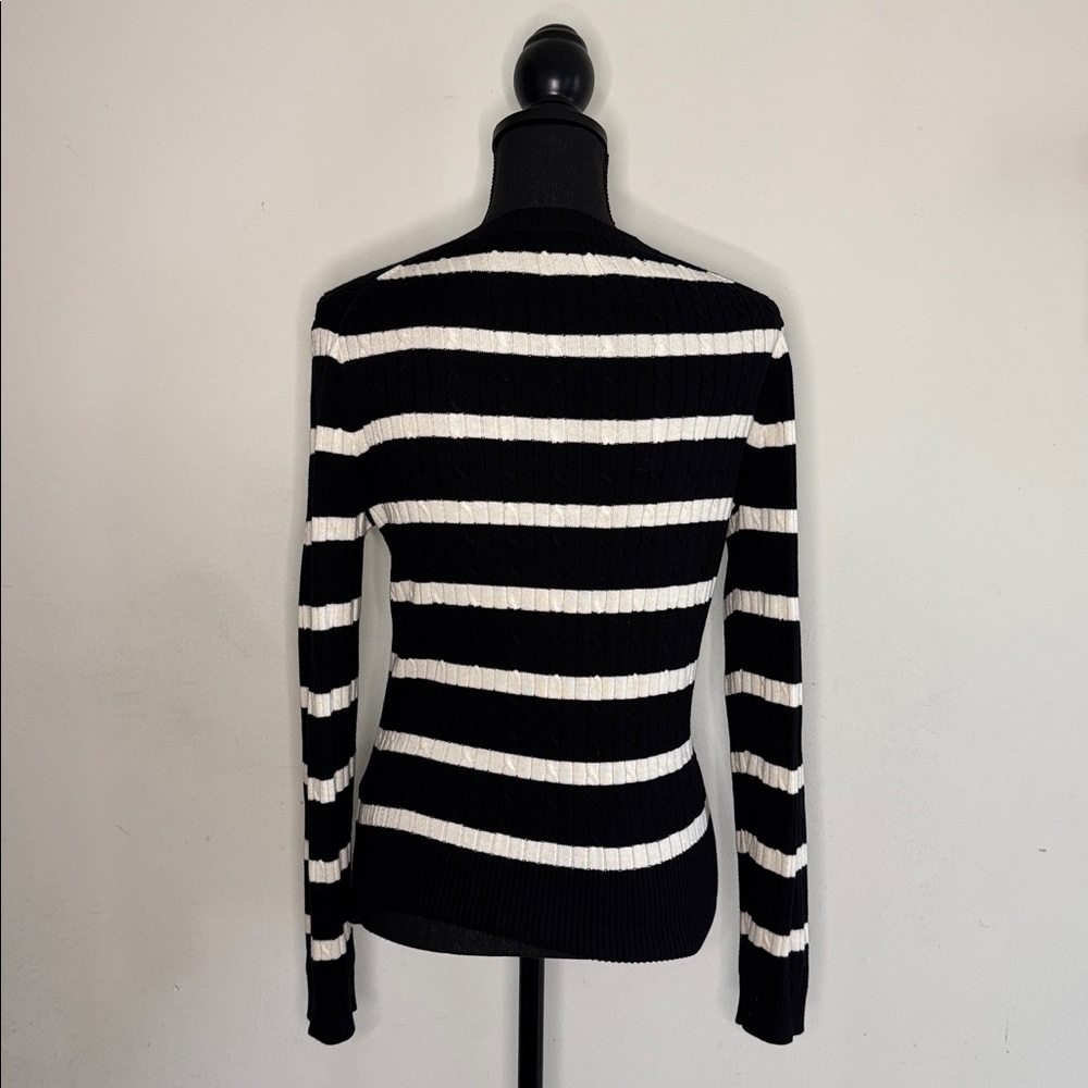 Tommy Hilfiger Black & White Striped V-Neck Sweater Size M - Picture 3 of 4